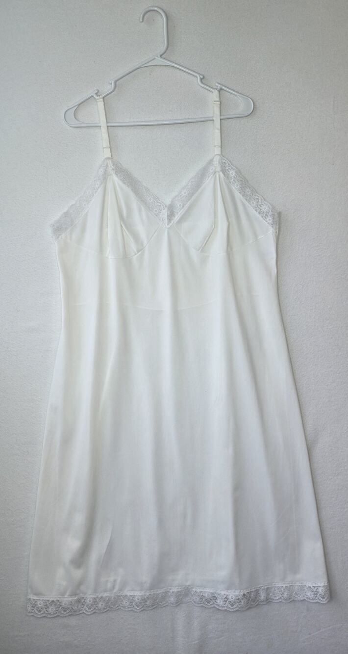 Vintage Slip Nightgown White Lace Trim Lorraine Lingerie Night Dress Sz XL 44